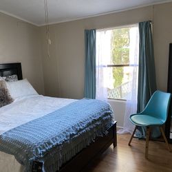 Queen black leather head and foot board