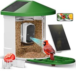  Smart Feeder with Camera, Dual Solar Panels Feeder Camera AI Identifies 11000+ Species, 1080P HD Auto Capture Video, Alert, Outdoor Gift Lover (Bird 