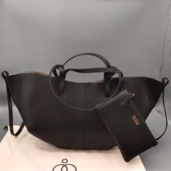 Polene Cyme Camel Tote Bag In Black