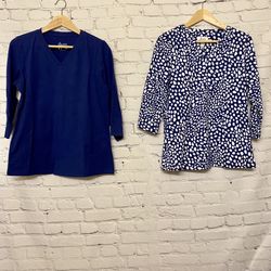Denim & Co Women’s Essentials Perfect Jersey Set of Two V Neck Tops Navy Size S