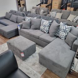 New Sectional And Ottoman Gray Or Black Sofa Couch 