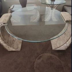 Stone and Glass Table Set-3 Piece