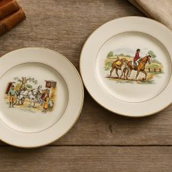 Staffordshire England 1950s Bygone Days Horse & Tavern Scenes Set Of 8 Plates