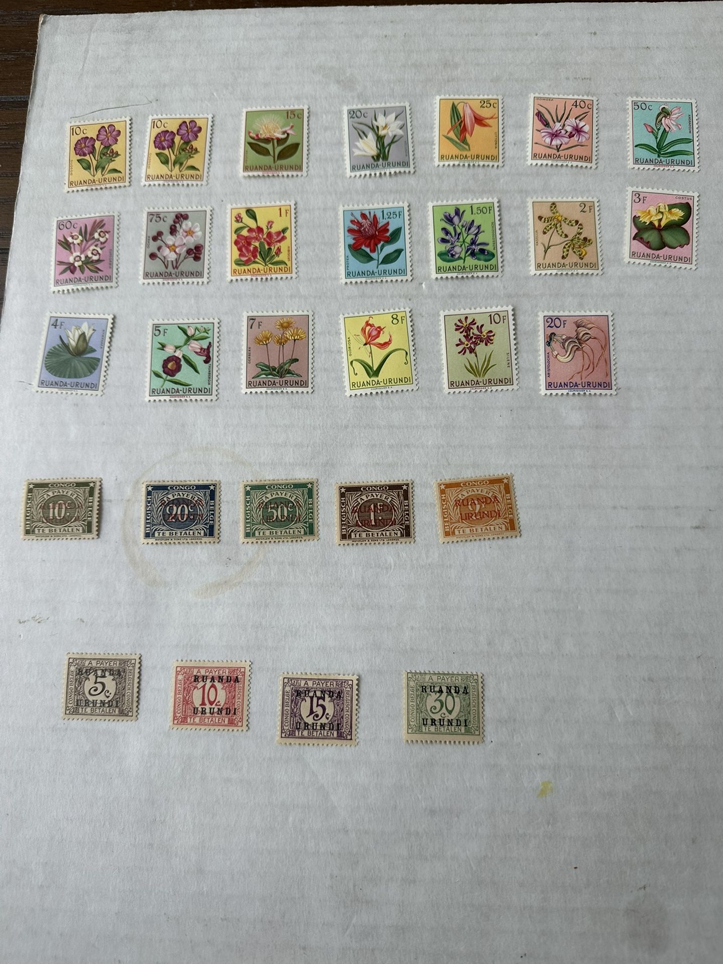 Ruanda Urundi Flower Complete Set And Postage Due Stamps