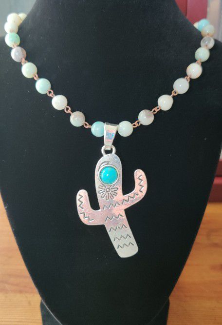 Cactus And Amazonite Bead Necklace (Lowered Price)