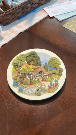 Decorative Ceramic Cottage Scene Relief Plate
