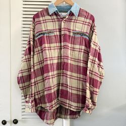Vintage Lumber Jack Flannel Denim Collar Long Sleeve Shirt