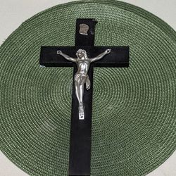 Vintage Black Wood 12" Hanging Crucifix 