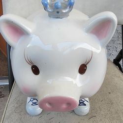New Mud Pie "Little Prince" GIANT Piggy Bank With Crown Ceramic 11" Baby Boy Decor