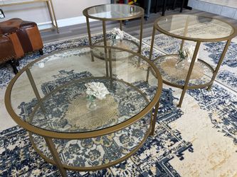 Coffee Table Set - glass and gold, 1 coffee table and 2 side tables