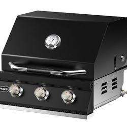 Hygrill Heavy Duty 3-Burner Built In Grill for Natural Gas, Stainless Steel Outdoor Kitchen Grill Head, Black