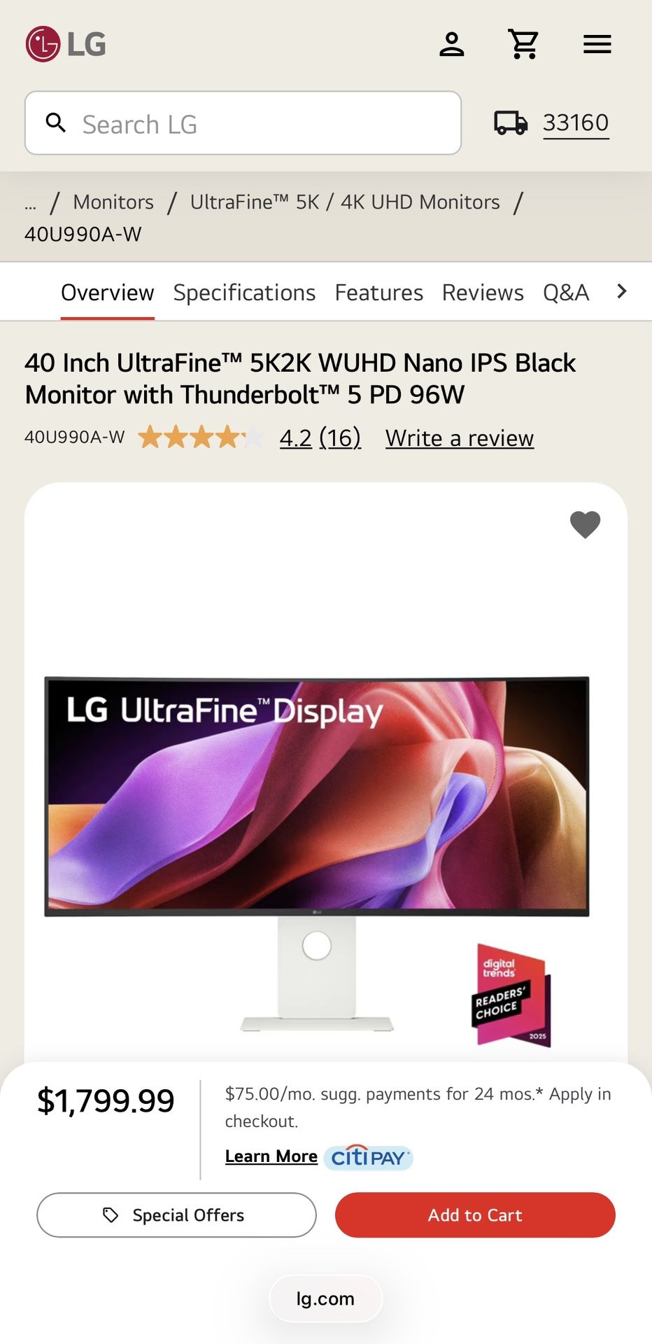 LG Screen 40inch UltraFine 40U990A-W