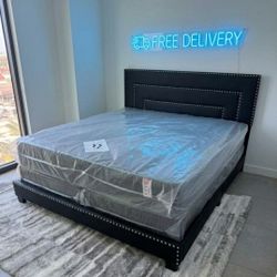 King Size BED FRAME WITH MATTRESS AND BOX SPRING SET// FREE DELIVERY // CAMA KING SIZE NUEVA 
