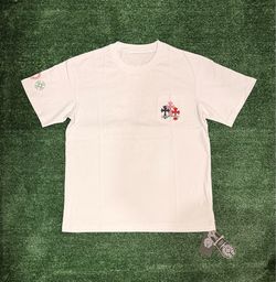 White multi-color chrome heart shirt