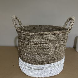 Woven braided bark basket white Size 13” x 15”
