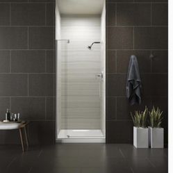 Revel 70-in H x 31.125-in to 36-in W Frameless Pivot Bright Polished Silver Shower Door (Clear Glass