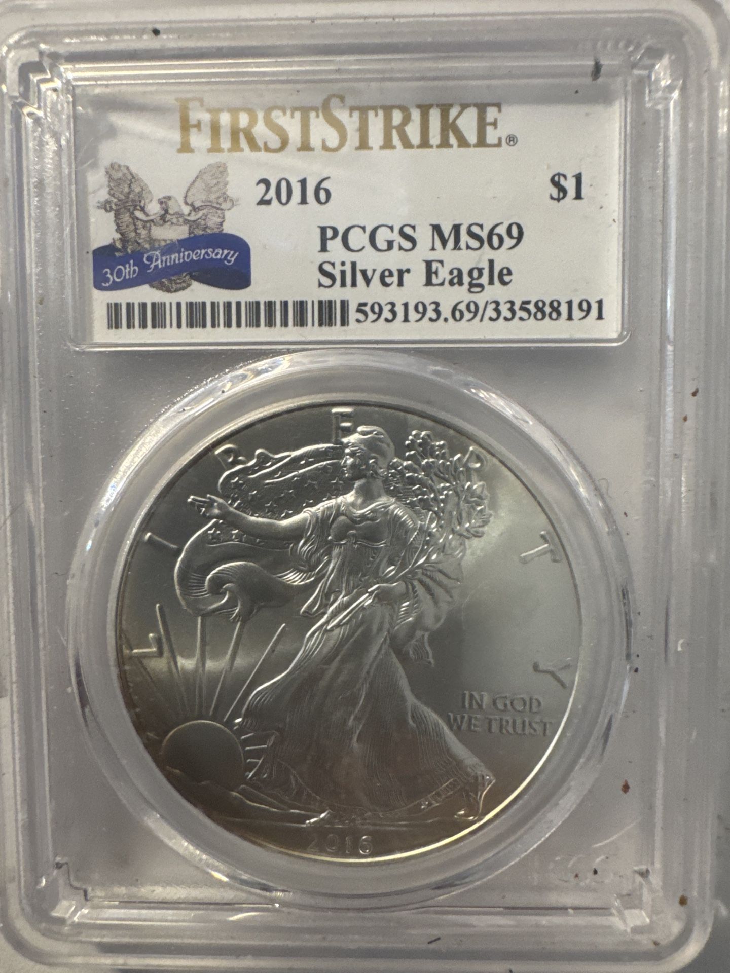 #79 2016 American Silver Eagle – PCGS MS69 – First Strike – 30th Anniversary Label