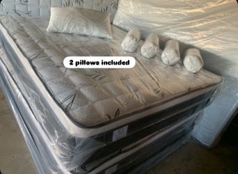 ✨Mattress Pillow Top✨ 🛏️ 2 pillows included 🔸12” inches tall 🔹All sizes  🟠Queen sizes $199 🟡Full sizes $180 🟢Twin sizes $150 🔵Cal king $330 🟣E