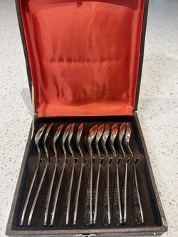 Vintage 1960 Set Of 12 Tea/Coffee Spoons. MHЦ .L 5.7 In.  With Two Layers Silver-Gold Coating Fully Gold Plated. European Quality. Great Present . 
