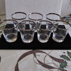 Beautiful Crystal Drinking Glasses With Silver Trim.