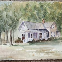 Unframed Home In Woods Watercolor Painting 
