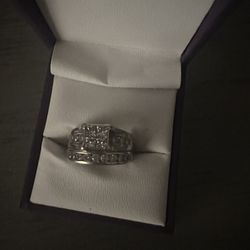14 KT White Gold Engagement Ring And Band 