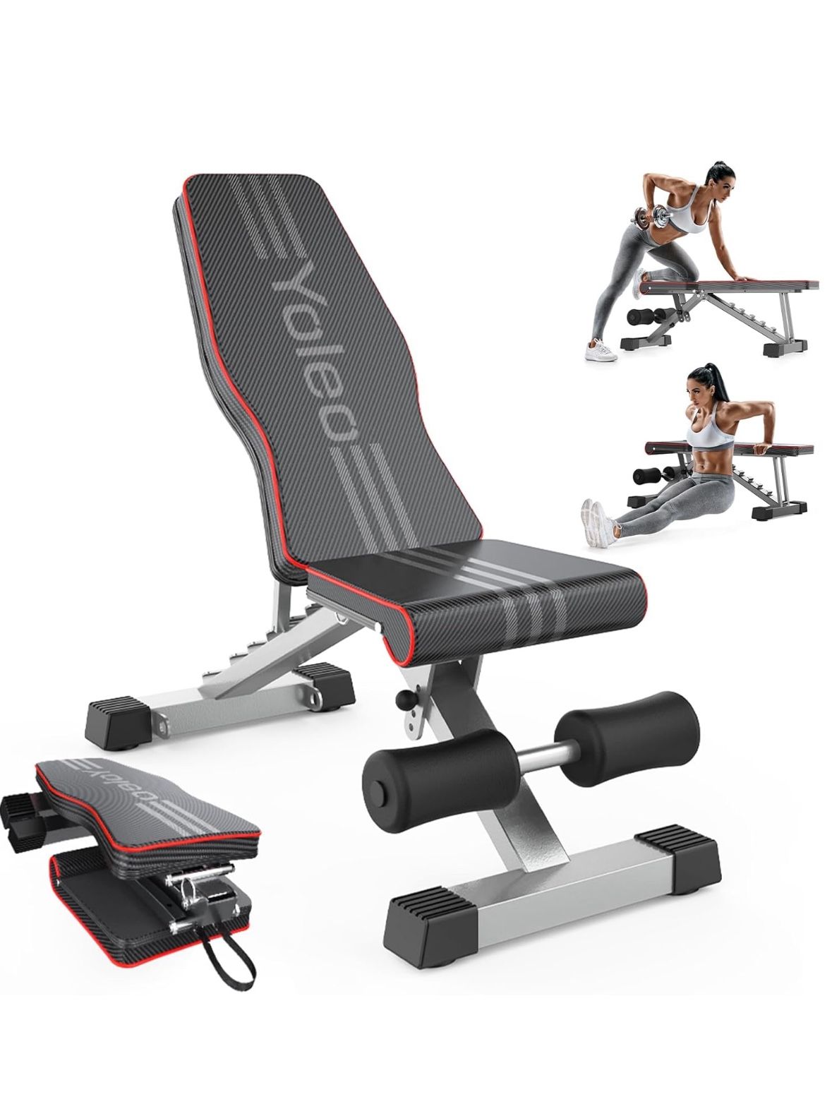 Yoleo Adjustable Weight Bench Fill Body Workout Gym Black Incline Decline