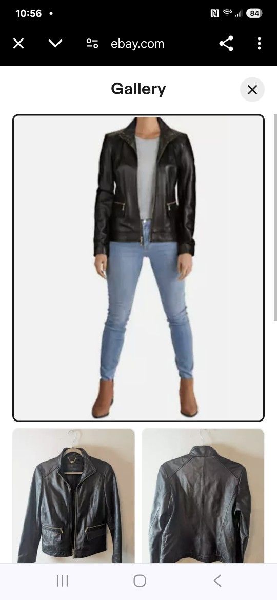 Cole Haan Genuine Gray Leather Jacket, Size S