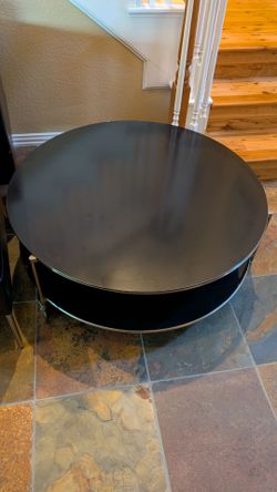Round Black Coffee Table with Chrome Legs