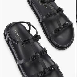 Kurt Geiger London Women's Black Embellished Pierra Drench Sandals Size EU39 Size: Women's 39 (US8.5)