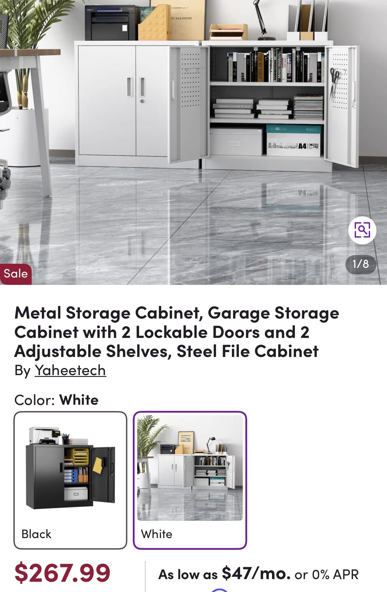 Metal Storage Cabinet, Garage Storage Cabinet with 2 Lockable Doors and 2 Adjustable Shelves 