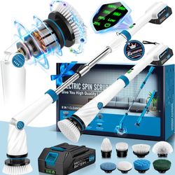 Electric Spin Scrubber, Electric Scrubber for Cleaning, 1200 RPM Shower Scrubber, 50inch Long Handle Electric Cleaning Brush 2000mAh Battery Cordless 