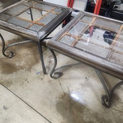 Set Rod Iron With Glass Tops ..end Tables