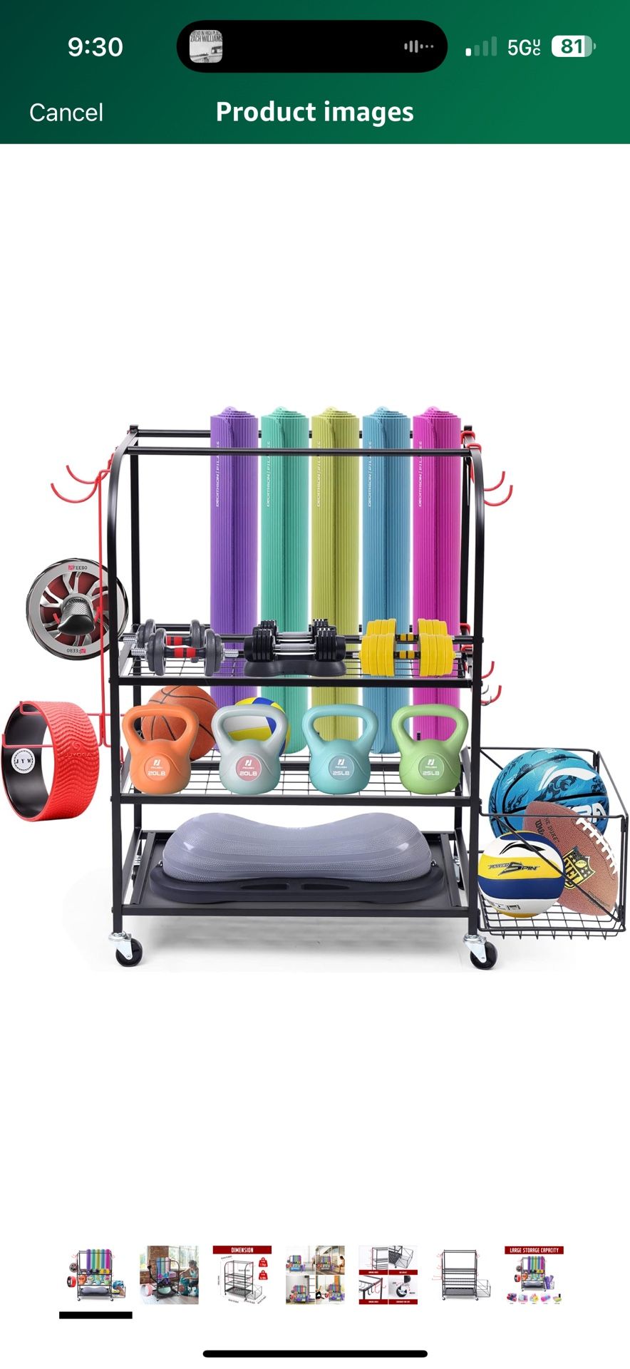 Exercise Equipment Organizer $45