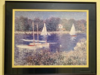 Vintage 1990s Claude Monet Sailboats By The Basin Professionally Framed Art Print