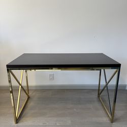 Modern Espresso Wood Desk Gold Metal Frame Office Desk Computer Table 47 x 23.5 Minimalist
