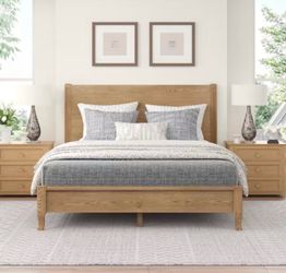 Yolo Brown Walnut Solid Red Oak Wood Frame King Size Platform Bed Frame with Headboard Wooden Slat Support