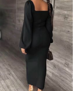 Black Puff Sleeve Bodycon Maxi Dress