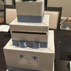Beautiful Tiered Wedding Card Box Dusty Blue And White