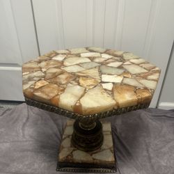 Vintage Inlaid Stone Mosaic Marble side pedestal table
