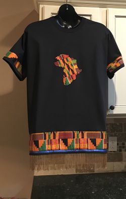 Handmade Custom T-shirt w/Fringes AND Blue BoRder