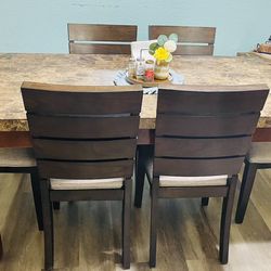 Title  Large Marble-Top Dining Table Set with 6 Chairs – Solid Wood Base