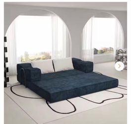 80 in. Chenille Convertible Couch Bed DIY Combination Sectional Sofa in. Blue