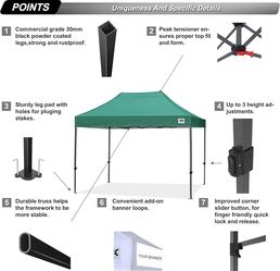 ABCCANOPY Patio Pop Up Canopy Tent 10x10 Commercial-Series (Forest Green)  Canopy coverage: 10x10FT of shade. Cover 6 tables in your garden; cover 5 b
