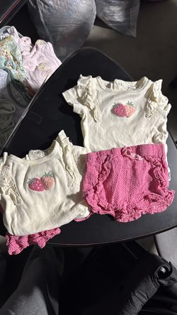 (2) 3-6 m strawberry baby outfits