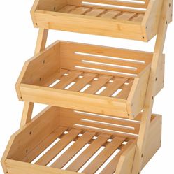 Bamboo Fruit Basket, Fruit Organizer for Kitchen Counter, Vegetable Storage Stand, 15 mm Thickness (Self-assembly) 