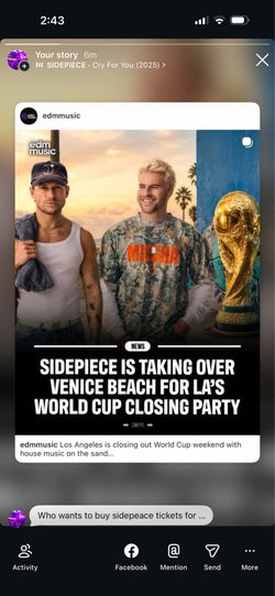 Selling sidepiece tickets for Venice beach party 70