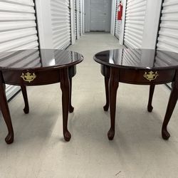 Two Round Queen Anne Style End Tables/ Fake Drawer (24” Diameter)