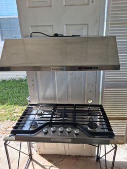 KitchenAid Stainless Steel Gas Cooktop and Range Hood