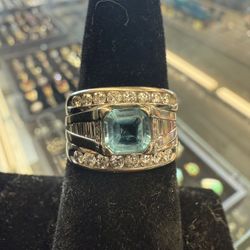 14KT White Gold Engagement Ring W/ White Topaz Center 38971-1
